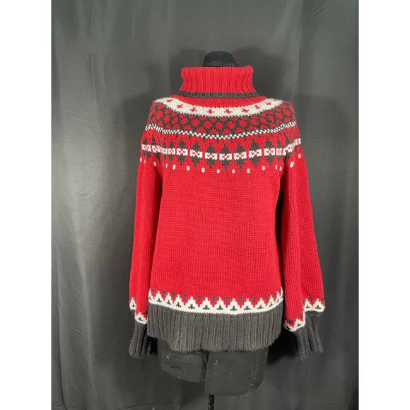Vintage St Johns Bay Fair Isle Woman's Heavy Knit, Turtleneck Sweater, Red - Picture 1 of 6